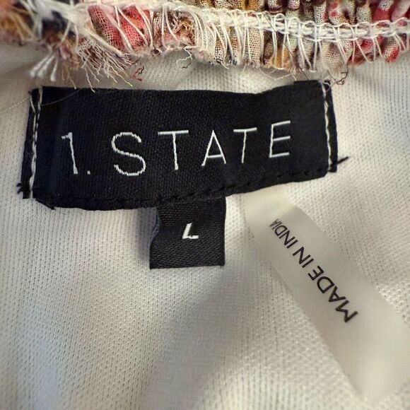 1.State Floral Smocked Mock Neck Sleeveless Tiered Mini Dress Multicolor Large - Picture 4 of 5